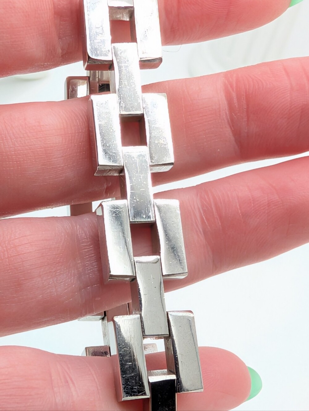 Vintage Goldette Wide Link Silver Tone Modernist Bracelet 7.5" - Picture 8 of 8